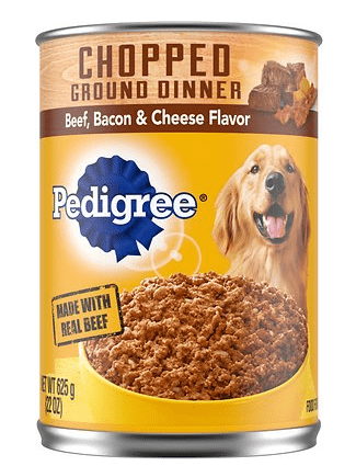 Canned Dog Food Pedigree Chunky Ground Dinner With Beef, Bacon, and Cheese Flavor