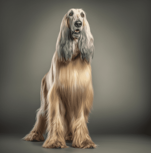 Afghan Hound dog with legs showing