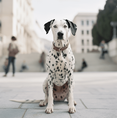 Dalmatín pes s nohami ukazuje